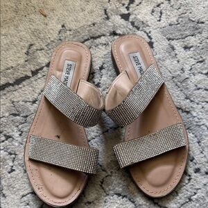 Steve Madden Blush Tan Double-Strap Rhinestone Sandals